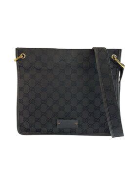 Gucci Black Gold GG Canvas Leather Shoulder Bag